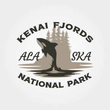 Kenai Fjrods katil balina sembollü klasik logo vektörü tasarımı