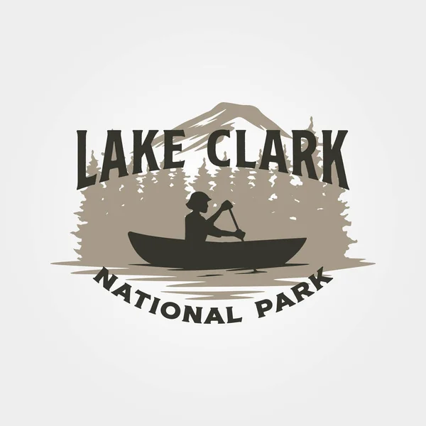 Озеро Кларк Каноэ Логотип Винтажный Символ Иллюстрации Дизайн Дизайн Логотипа — стоковый вектор