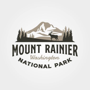 mount Rainier vintage logo vektör illüstrasyon tasarımı, macera seyahat logosu tasarımı