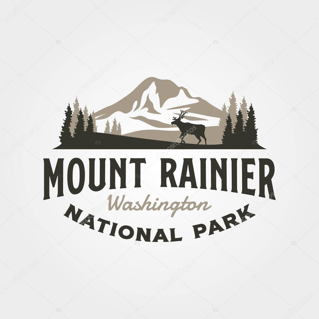 Mount rainier vintage logo vector illustration design, adventure travel logo design