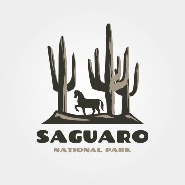 saguaro vintage vektör logosu çizim tasarımı
