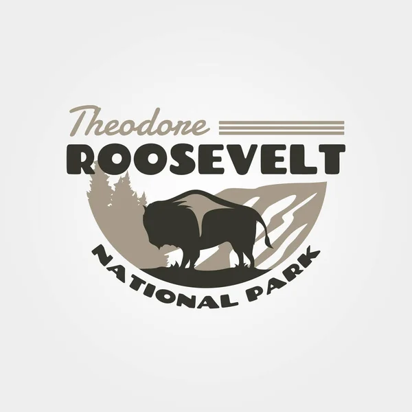 Logotipo Vintage Theodore Roosevelt Com Silhueta Design Ilustração Bison —  Vetores de Stock