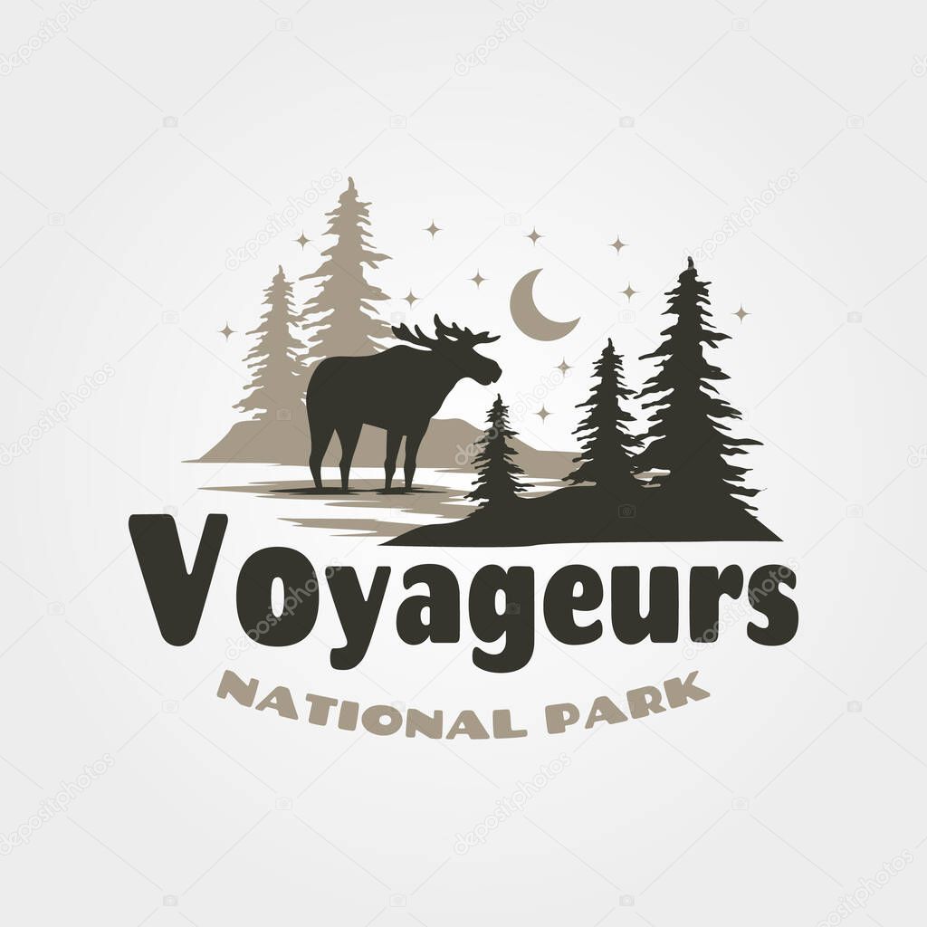Voyageurs national park with moose vector logo symbol illustration design