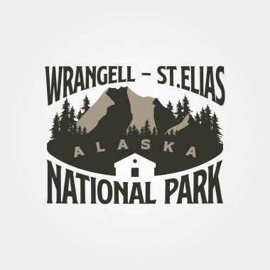 wrangell st Elias vintage logo vektör illüstrasyon tasarımı, Alaska dağı açık hava logosu tasarımı