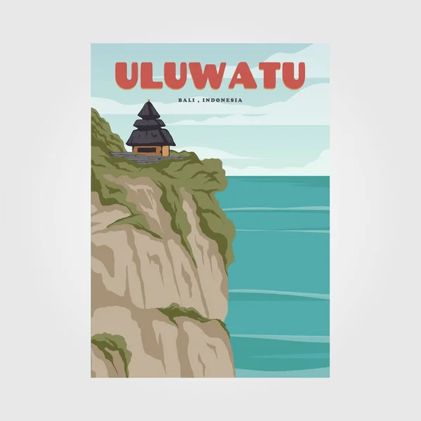 Uluwatu Bali Beach Vintage Poster Иллюстрации Дизайн Bali Beach Background — стоковый вектор