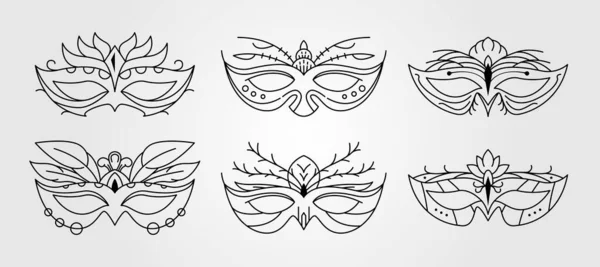 Conjunto Carnaval Máscara Línea Arte Logotipo Vector Ilustración Diseño Máscara Vector de stock