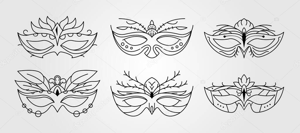 Set of carnival mask line art logo vector illustration design, festive mask minimal object design