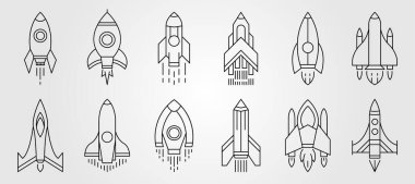 Roket çizgisi resim simgesi simge tasarımı, uzay mekikleri logo tasarımı, uçan uzay gemileri tasarımı.