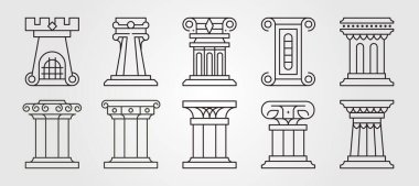 Sütun hattı sanat vektör çizimi tasarımı, antik Yunan veya Roma mimari yapı sembolü, soyut sütun vektör tasarımı