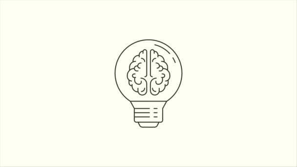 Cerebro Creativo Diseño Ilustración Animación Lámpara Gráfico Movimiento Bombilla Cerebral — Vídeos de Stock