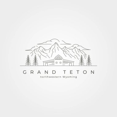 Grand Teton Ulusal Park Çizgisi Sanat Logosu 'nun ahır tasarımlı asgari çizim tasarımı vektörü