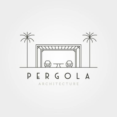 Pergola çizgi sanat simgesi logo illüstrasyon tasarımı, minimalist mimari tasarım vektörü