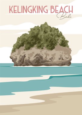 Kelingking Beach Vintage poster tasarımı, Nusa Penida in Bali Seyahat poster tasarımı