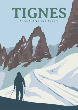 tignes French Alps kayak posterleri klasik tasarım, Fransa Ulusal Park poster tasarımı