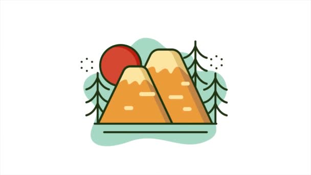 Animationsdesign Für Berg Und Baumsymbole Video Sonne Und Berge Peak — Stockvideo