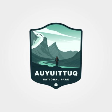 Auyuittuq National Park vintage travel logo patch design, valley outdoor view logo clipart