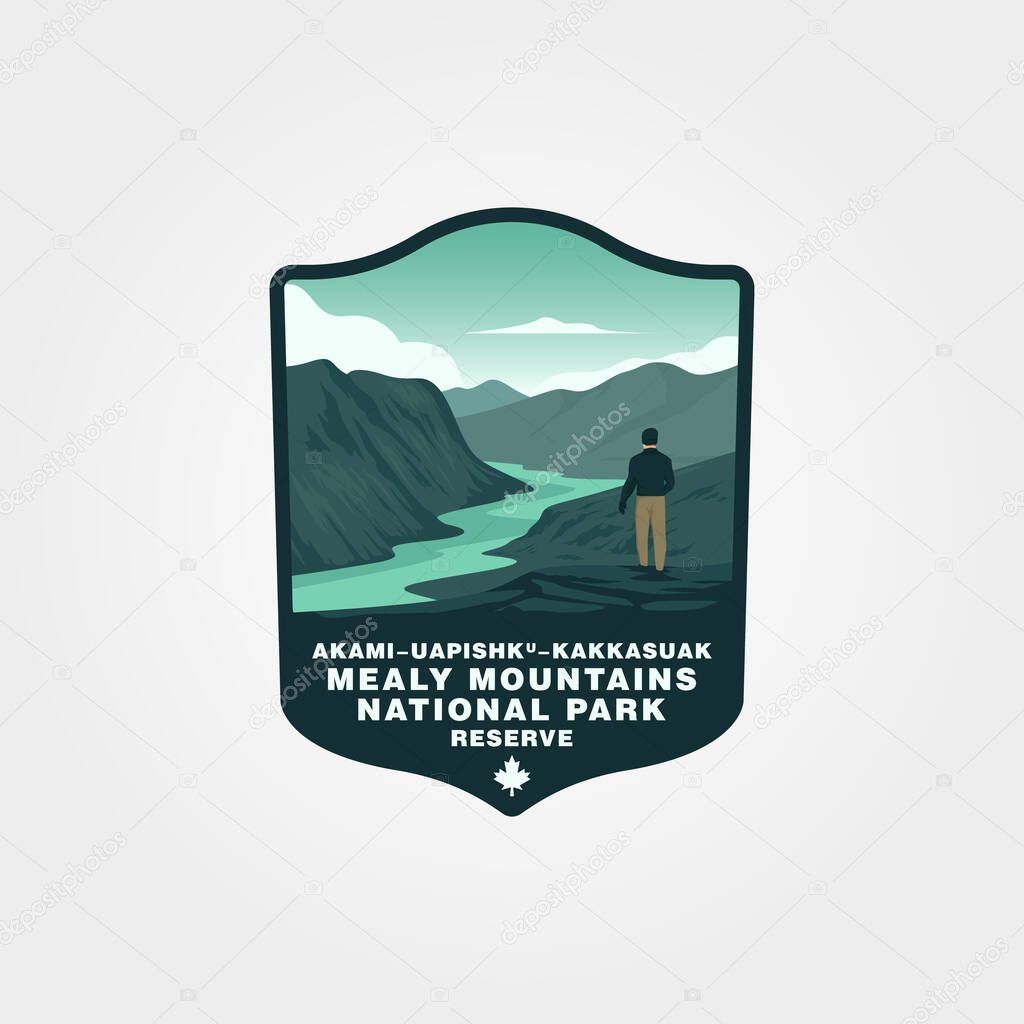 Akami Uapishk KakKasuak Mealy Mountains national park vintage logo design , set of canada national park emblem