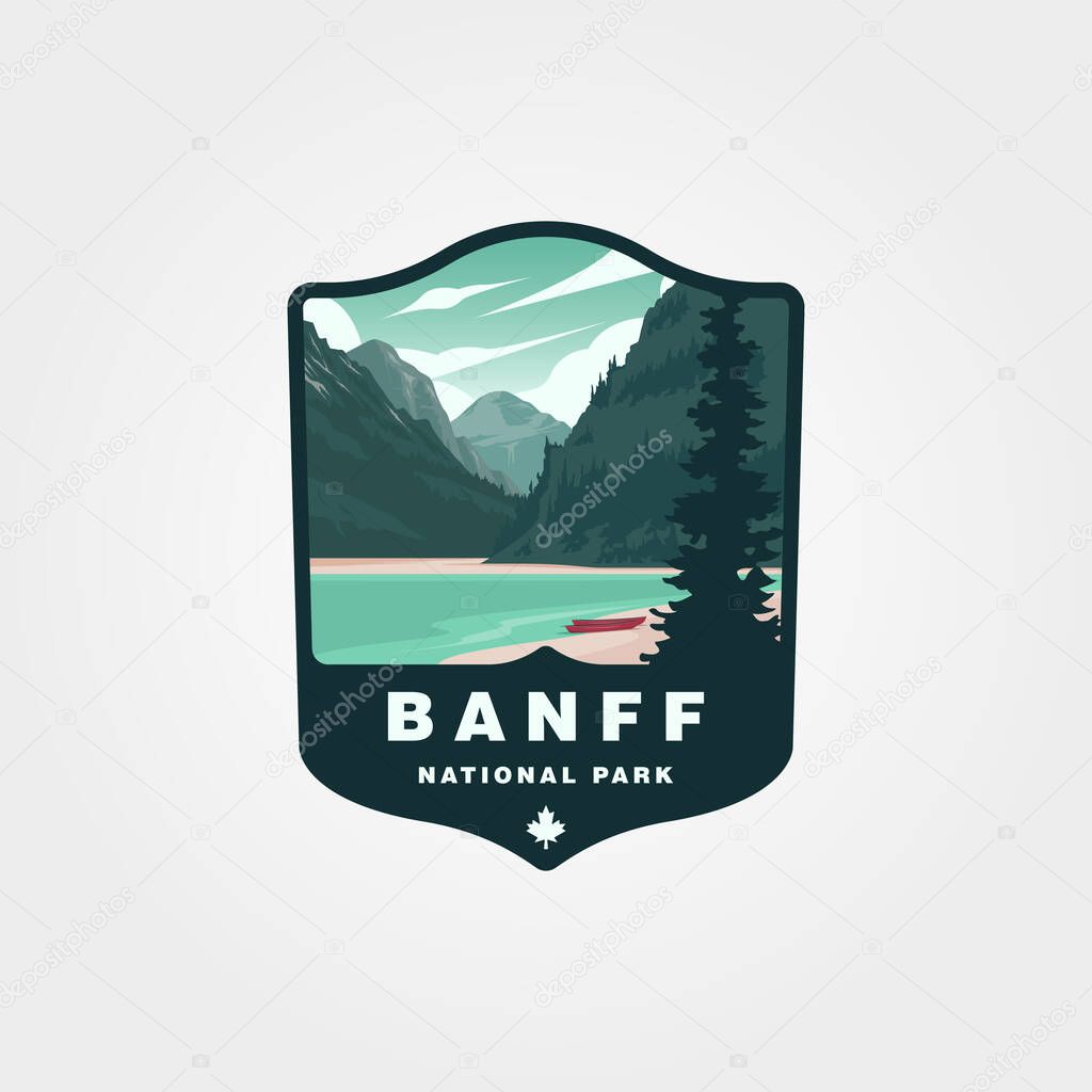 Banff canada national park vintage logo illustration design, mountain view at banff patch design