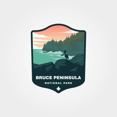 Bruce Peninsula Ulusal Park Vintage Illustrasyon Tasarımı, Kanada Ulusal Park Baskı Logosu Tasarımı