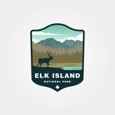 elk adası ulusal park vintage logo çizimi, Kanada ulusal park vektör yaması tasarımı