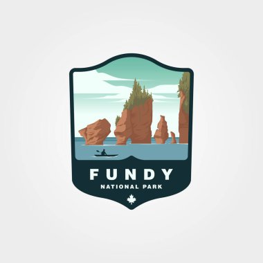 Fundy National Park Vintage Logo Illustrasyon Tasarımı, Kanada Ulusal Park deisgn koleksiyonu