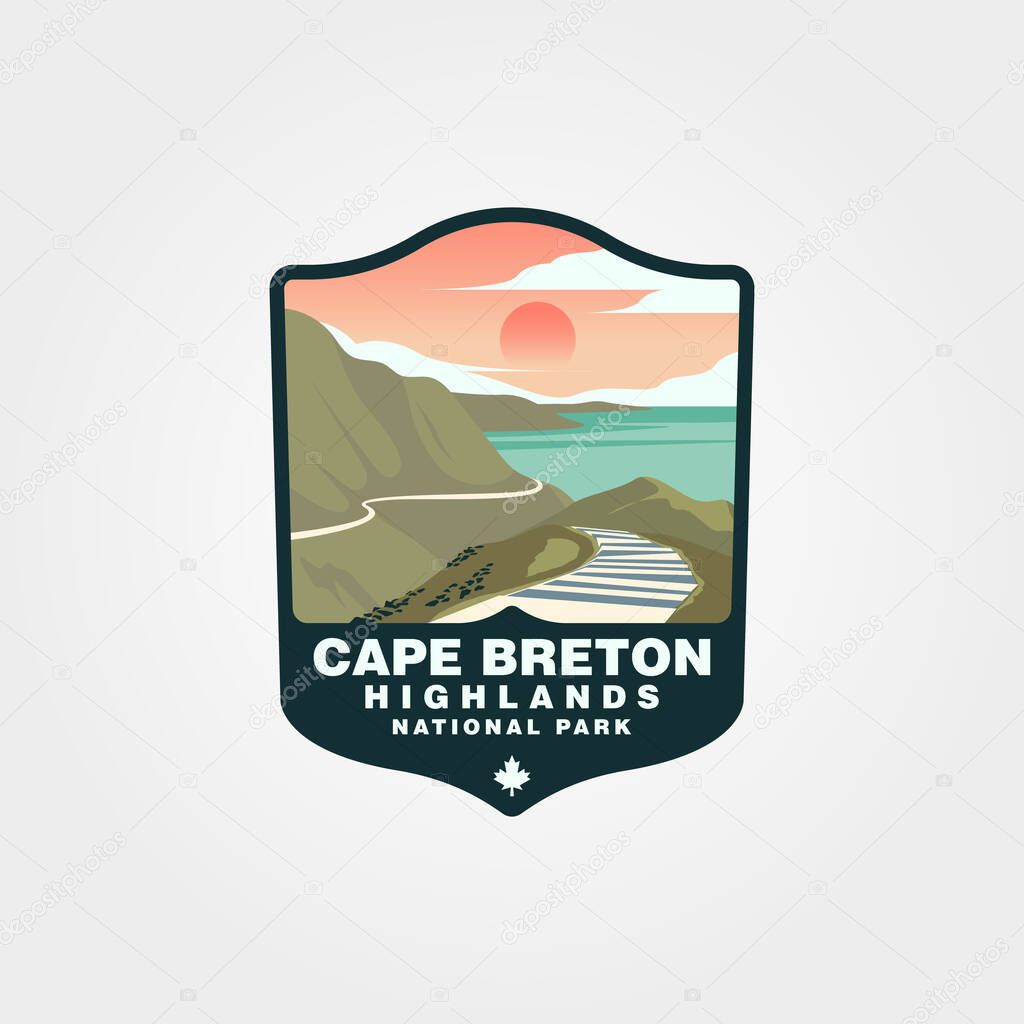 Cape breton highlands vintage logo vector illustration design, canada national park vector patch collection design