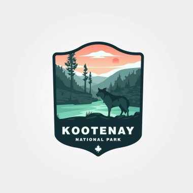 Kootenay Ulusal Park logo çizimi, nehrin önündeki vahşi kurt