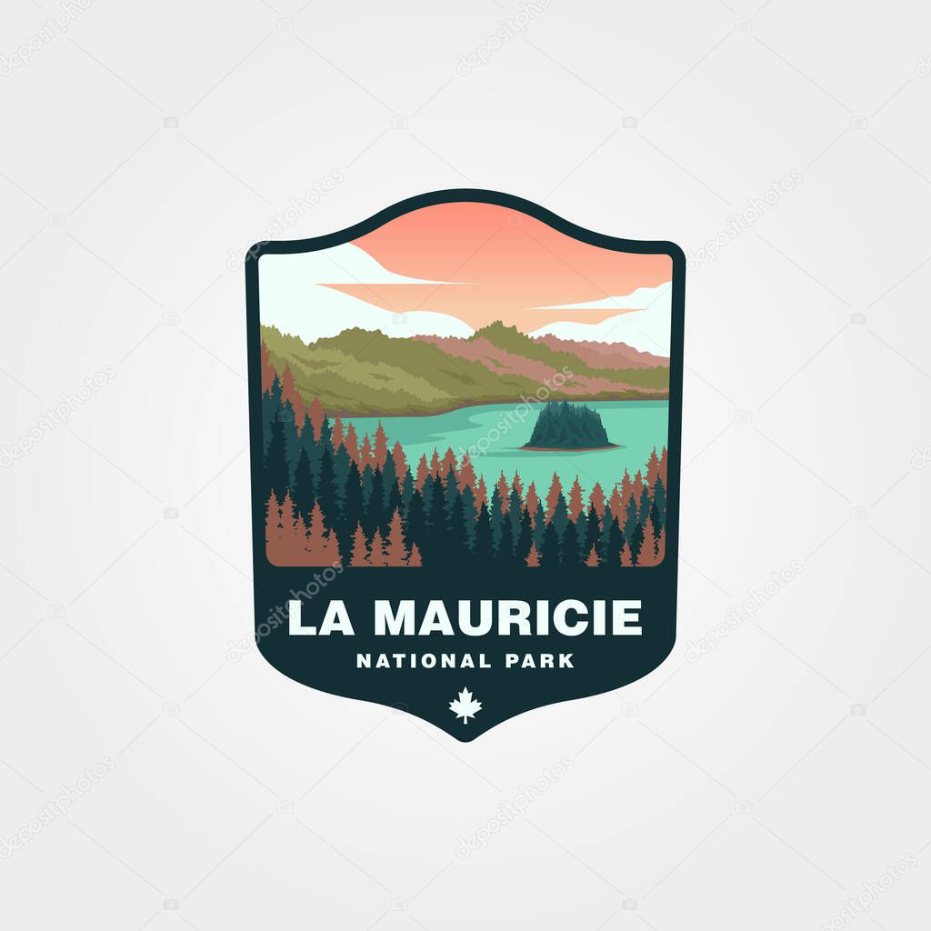 La Mauricie National Park with views of the island in the middle of the river logo vector design
