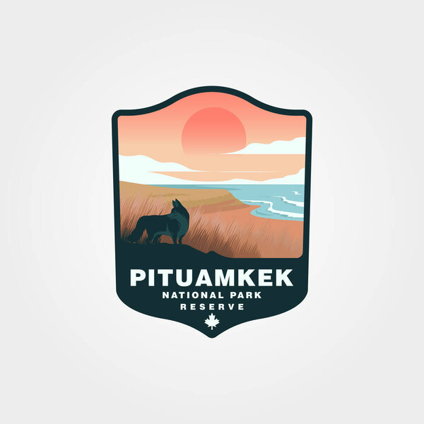 винтажный рисунок логотипа заповедника pituamkek, логотип дикой природы животных с изображением заката