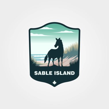 Samur adasındaki atın silueti klasik logo vektör çizimi tasarımı