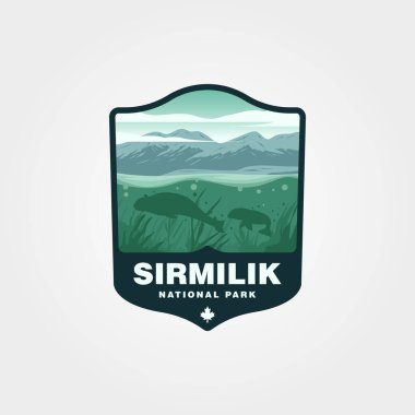 Sirmilik ulusal park Kanada vintage logo illüstrasyon tasarımı, beluga balina tasarımı silueti