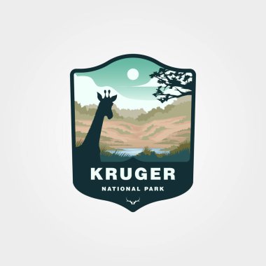 Kruger Ulusal Parkı 'ndaki zürafa silueti, seyahat posterleri, vahşi yaşamı koruma kampanyaları ve Afrika' daki vahşi yaşam ve ekosistemler hakkında eğitici materyaller için uygun..