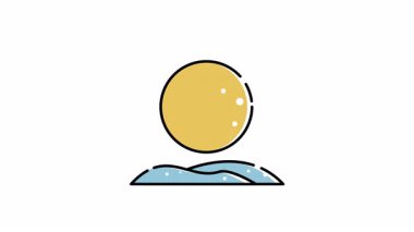 Mavi tepelerin üzerinde batan sarı güneşin animasyonu, doğa temalı videolar, eğitim sunumları ve web siteleri için arka plan görselleri için ideal.