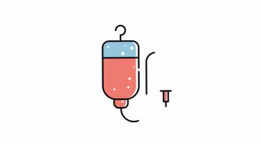 Bir serum torbasının canlandırma simgesi. Tasarım projelerinde sağlık, hastane, tıbbi konseptler ve tedavi temaları için uygun tıbbi ekipmanlara sahip IV..