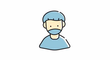 Yüz maskesi takan bir erkek doktorun animasyonu. Yüz maskeli erkek doktor, tıbbi kavramlar için uygun sağlık teması, salgın illüstrasyonları, Covid19 görseller ve hastane sahneleri.