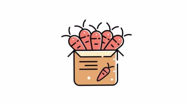 Canlı havuçlarla dolu bir kutunun animasyonu. Yemek blogları, yemek tarifi siteleri, çiftlikten konsept tasarımlar, sağlıklı beslenme promosyonları için mükemmel..