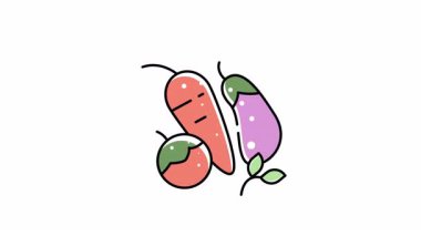 Havuç, patlıcan ve domates rengarenk sebzeler, yemek, yemek tarifi ve sağlıklı yeme kavramları için idealdir. Sebzelerin simge canlandırması