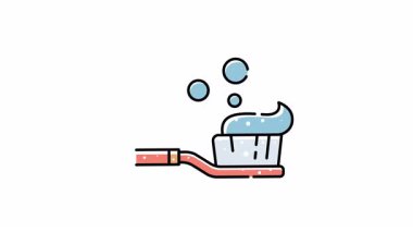 Diş macunu ve köpüklü diş fırçası animasyonu diş bakımı ya da ağız hijyeni kavramları için idealdir. Taze, temiz ve canlı bir görüntü..