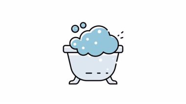 Baloncuklu küvet animasyonu spa, rahatlama, hijyen, temizlik, kişisel bakım, banyo ürünleri, lüks, banyo tasarımı, refah, baloncuk konsepti için uygun.