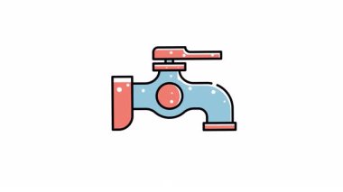 Kırmızı saplı mavi musluğun animasyonu. Grafik tasarım projeleri, iç tasarım temaları, tesisat hizmetleri web siteleri ve ev geliştirme blogları için elverişli.