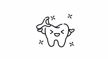 Bir diş ipiyle mutlu bir dişin çizgi sanat animasyonu.