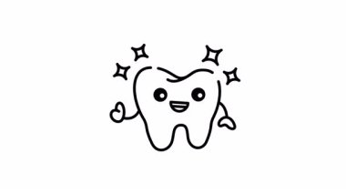 Diş karakterinin pozitifliği ve mutluluğu gösteren animasyonu, diş hizmetleri için ideal, sağlıkla ilgili tasarımlar ve çocuklar için eğitim materyalleri.