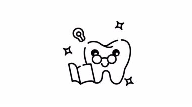 Gözlüklü çizgi sanatı dişi ve dişçi eğitimi materyalleri, okul terfileri ve kitap kapağı tasarımları için uygun bir kitap.