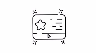 bir yıldız ve bir çalma düğmesi ile video oynatıcının çizgi sanat simgesi animasyonu ortam çalmasını sembolize eder. Video yayın platformları ve eğlence siteleri için ideal.
