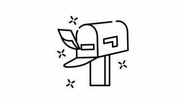 Gayri menkul kavramları, posta dağıtım hizmetleri ve posta iletişim tasarımları için uygun yeşil bayrak içeren turuncu ve sarı posta kutusunun resim simgesi.