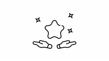 Işıltılı bir yıldızı tutan iki elin çizgi çizgisi sanat animasyonu, başarıyı ve başarıyı simgeliyor. Tanınmayı desteklemek veya başarıları kutlamak için ideal.