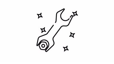 DIY projeleri, araç reklamları, tamir hizmetleri, hırdavat mağazası promosyonları ve inşaat temalı tasarımlar için uygun sarı yıldızlı mavi anahtarın çizgi sanat animasyonu.