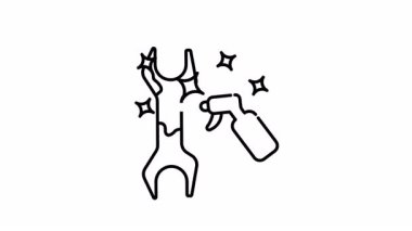 Pas temizleme sprey şişesinin animasyonu, paslı bir ingiliz anahtarının parlamasını sağlıyor. Reklam, bakım, endüstri ve restorasyon kavramları için uygundur.