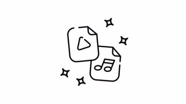 Web siteleri, uygulamalar ve canlı multimedya ögeleri gerektiren sunumlar için mükemmel kıvılcımları olan video ve müzik dosya simgelerinin çizgi sanat simgesi canlandırması.