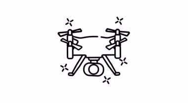 teknoloji, hava fotoğrafçılığı, gözetleme, yenilik, ekipman ve modern aygıtlar için ideal kamera ile insansız hava aracının çizgi sanat simgesi animasyonu.